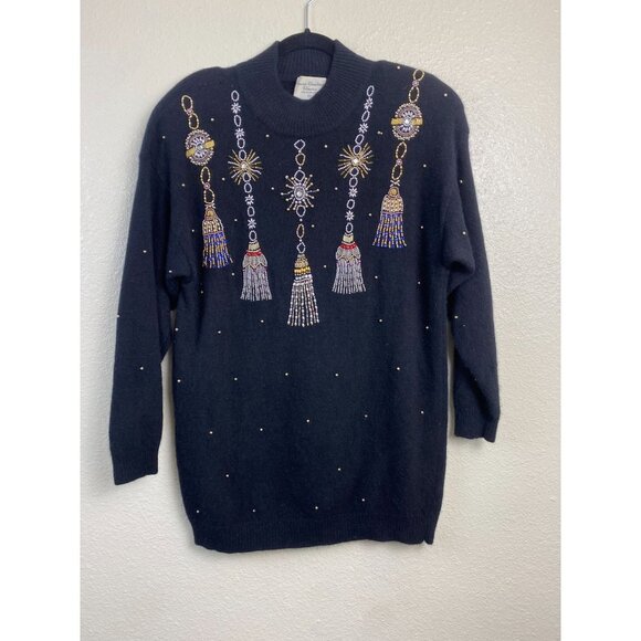 Vintage Marisa Christina Lambswool Angora Sweater Womens size XL Black Studded - Picture 1 of 12